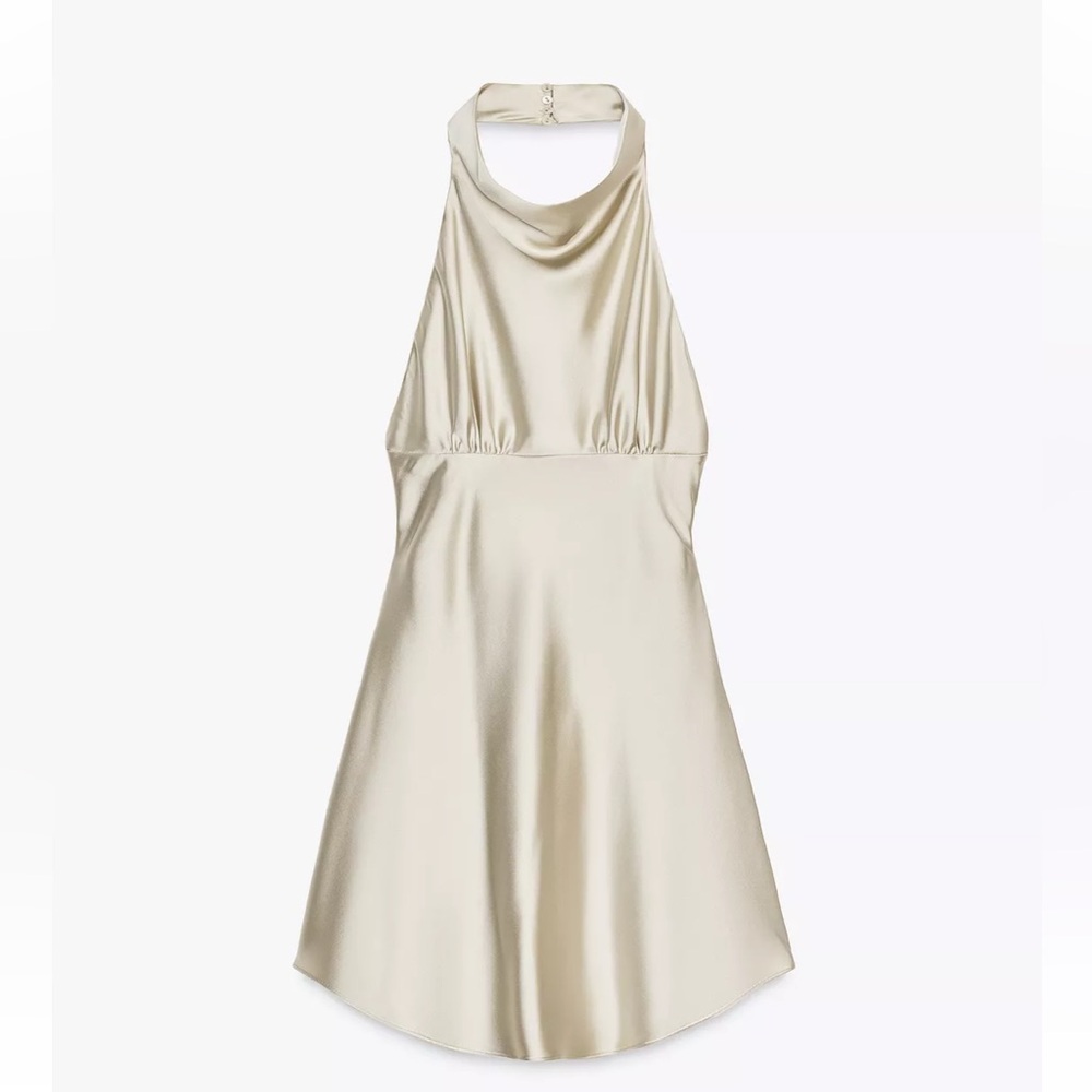 Zara Backless Satin Halter Dress with Beautiful Back Bow/Mini/ New with Tags - Picture 4 of 9